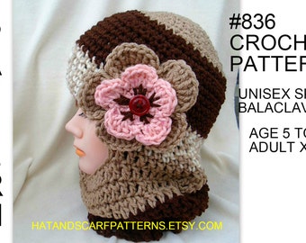 Gorro de esquí unisex, pasamontañas, PATRÓN DE CROCHET, patrones para hombres, mujeres, niños, 5 años a Adulto XL, gorro de invierno, gorro de motonieve, #837,