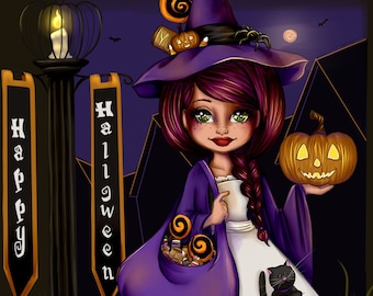 The Halloween Witch UNCOLORED Digital Stamp Coloring Page Craft Cardmaking Papercrafting DIY