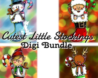 Cutest Christmas Stockings Digi Bundle UNCOLORED Digital Stamp Coloring Page Craft Cardmaking Papercrafting DIY