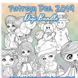 Patreon December 2019 Winter Xmas Digi Bundle UNCOLORED Digital Stamp Image Adult Coloring Page Craft Cardmaking Papercrafting DIY