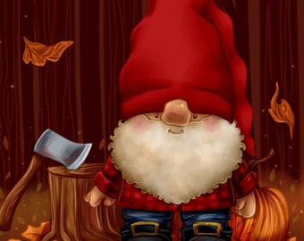 Woodsman Lumberjack Gnome UNCOLORED Digital Stamp Coloring Page Craft Cardmaking Papercrafting DIY