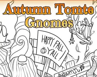 Autumn Tomte Gnomes 4 Digis BUNDLE UNCOLORED Digital Stamp Coloring Page jpeg png jpg Craft Cardmaking Papercrafting DIY