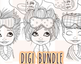 Dreaming of Coffee Digi Bundle UNCOLORED Digital Stamp Image Adult Coloring Page jpeg png jpg Craft Cardmaking Papercrafting DIY