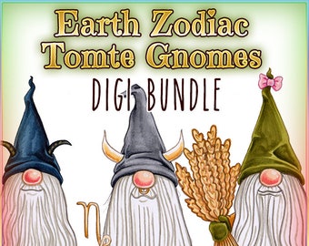 Earth Zodiac Tomte Nisse Gnome Digi Bundle UNCOLORED Digital Stamp Image Adult Coloring Page jpeg png jpg Craft Cardmaking Papercrafting DIY