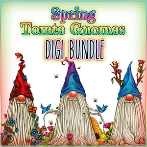 Spring Tomte Nisse Gnome Digi Bundle UNCOLORED Digital Stamp Image Adult Coloring Page jpeg png jpg Craft Cardmaking Papercrafting DIY
