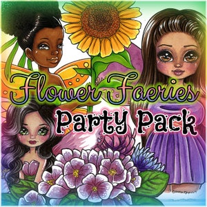 Flower Fairy Faeries Fantasy 3 Digis BUNDLE UNCOLORED Digital Stamp Coloring Page jpeg png jpg Craft Cardmaking Papercrafting DIY