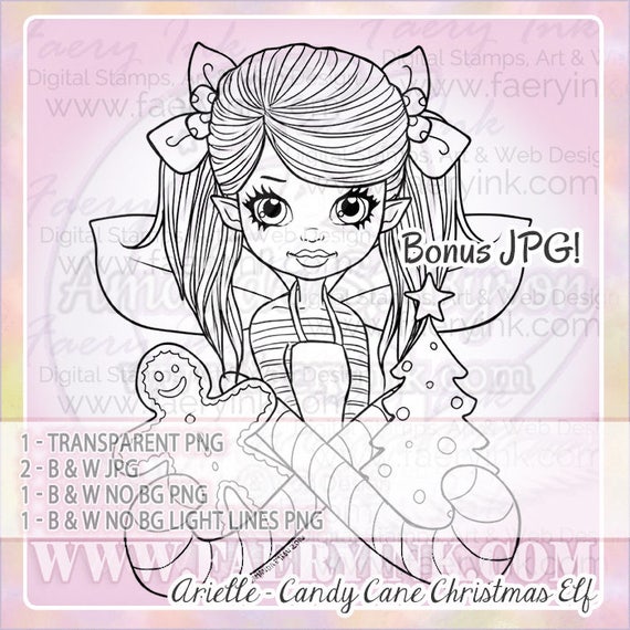 Candy Cane Elf Fairy Fae Faery Gingerbread Man Xmas Tree Christmas Uncolored Digital Stamp Coloring Page Craft Cardmaking Papercrafting Diy