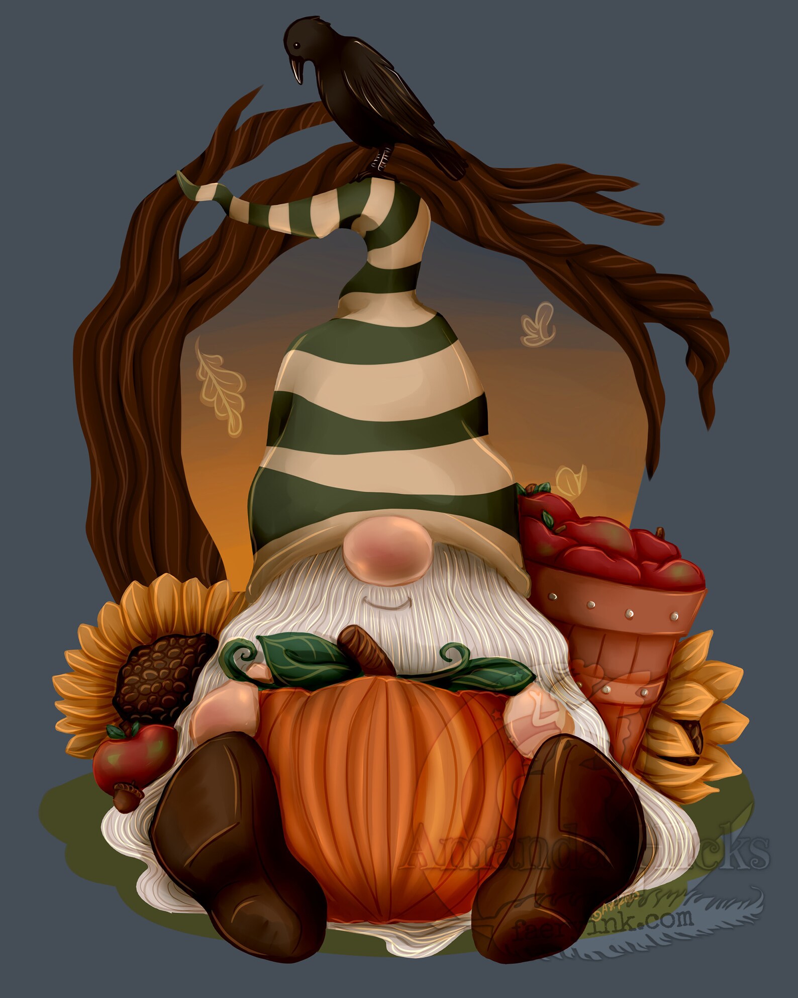 Autumn Crow Pumpkin Apples Fall Raven Tomte Gnome UNCOLORED Etsy