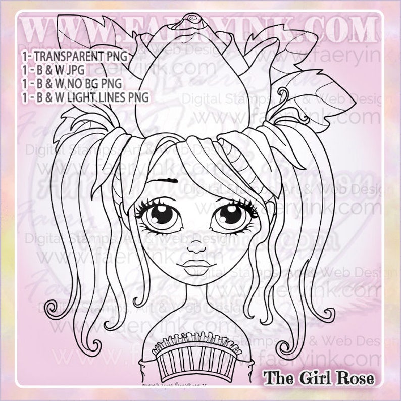 Download Rose Girl UNCOLORED Digital Stamp Image Adult Coloring ...