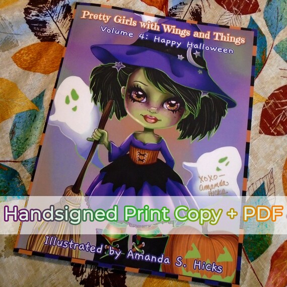 Download Halloween Coloring Book Hand Signed Print Pdf Pretty Girls Etsy