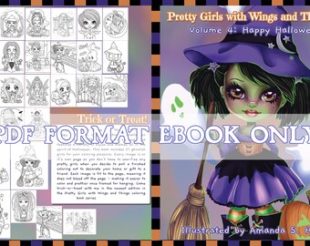 PDF DIGITAL FORMAT! Pretty Girls with Wings and Things Vol 4 Happy Halloween Coloring Book