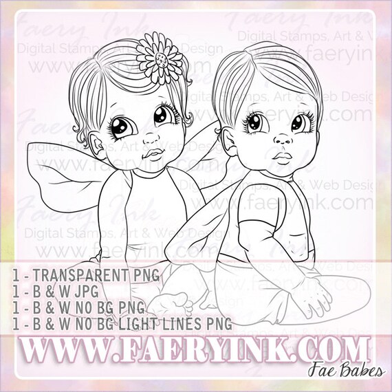 Fae Babes Babies Twins Twin Baby Uncolored Digital Stamp Image Etsy