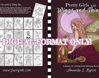 PDF DIGITAL FORMAT! Pretty Girls with Wings and Things Vol 1 Coloring Book