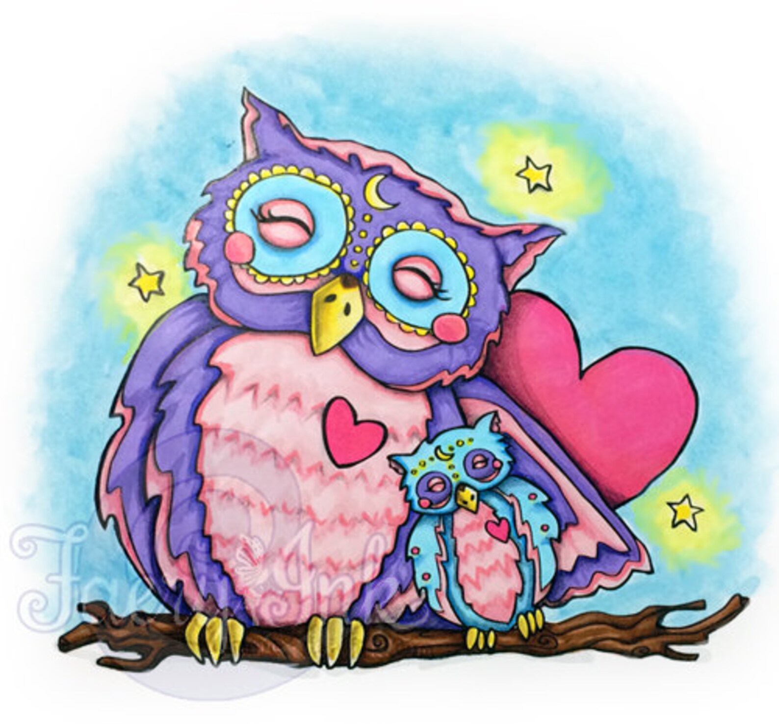 Mama & Baby Owl Love Momma UNCOLORED Digital Stamp Image Adult | Etsy