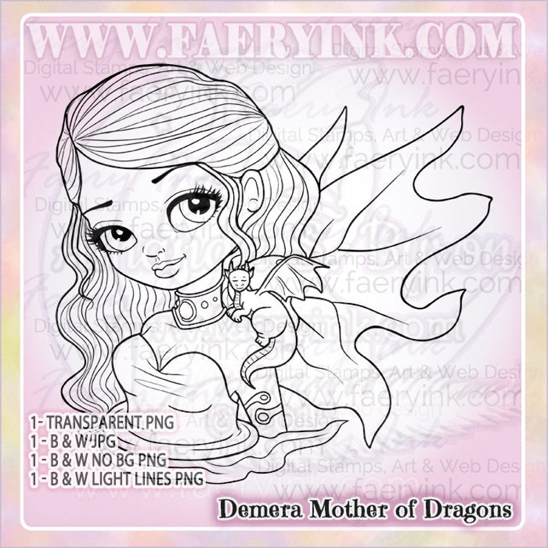 Darlings & Dragons Fae Chibis 4 Digis BUNDLE UNCOLORED Digital Stamp Coloring Page jpeg png jpg Craft Cardmaking Papercrafting DIY image 6