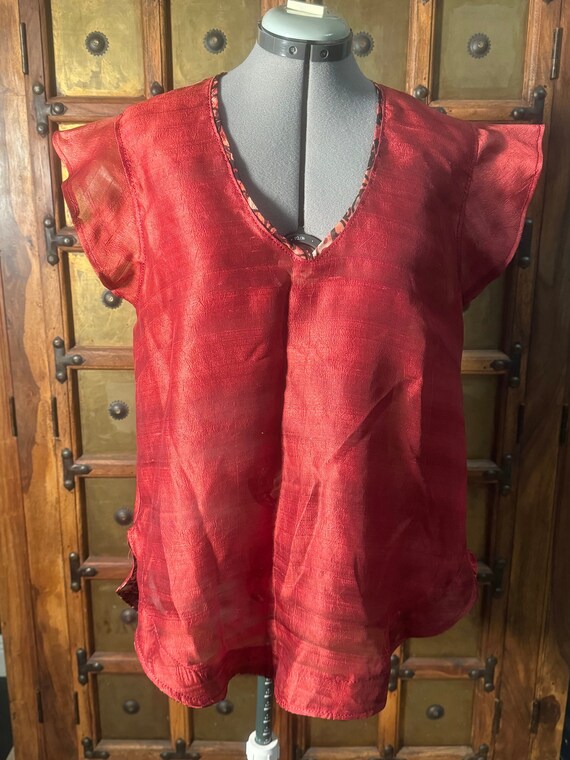 Handcrafted vintage silk sari tunic size Large