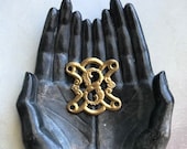 antique jewelry finding, 1 brass bracelet necklace focal medallion link panel, brass monogram S , number 8, supply destash, Anvils Attic