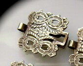 engraved vintage metal jewelry supply panel link, 1 figure 8 pattern connector link, EPNS, vintage jewelry supply, AnvilsAttic,
