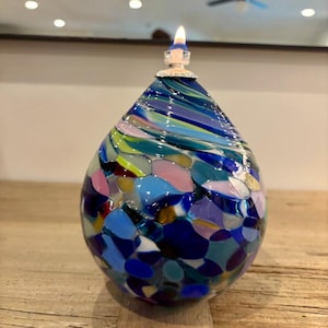 Blue, Cobalt, Pink, Purple, and Green Glass Oil Lamp | Handblown Glass Oil Lamp | Made in the Ozark Mountains | Glass Candle | Great Gift |