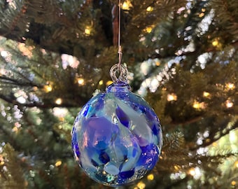 Handblown Glass Christmas Ornament, Cobalt Blue, Turquoise, Light Blue, New Color for 2026, Color Name: Ocean Wave