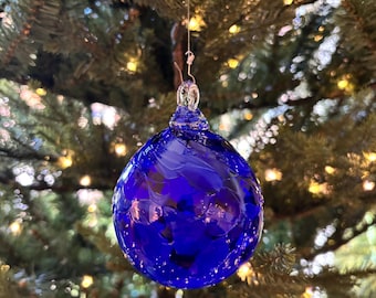 Handblown Glass Christmas Ornament, Cobalt, Blue, Handmade in the Ozark Mountains, Color Name: Midnight