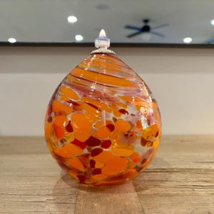 Orange, Red, Clear Glass Oil Lamp | Handblown Glass Oil Lamp | Made in the Ozark Mountains | Glass Candle | Great Gift |Housewarming Gift