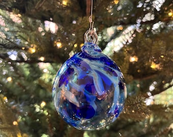 Handblown Glass Christmas Ornament, Cobalt Blue, Turquoise, Light Blue, New Color for 2026, Color Name: Caribbean