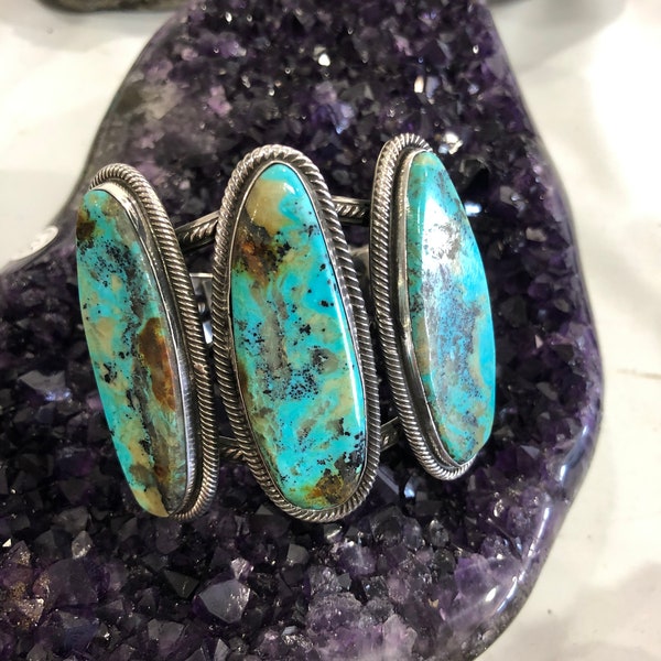 Reserved for Teri Hetterich~Huge, Rustic, Sterling Silver, Baja Turquoise, Statement, Cuff Bracelet