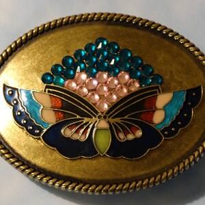 Brass Finish Belt Buckle with Butterfly and  Rhinestones