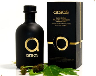 Huile d'olive extra vierge biologique Atsas à très haute teneur en phénols - Mélange d'or Huile d'olive grecque en édition limitée, huile de massage pour le corps