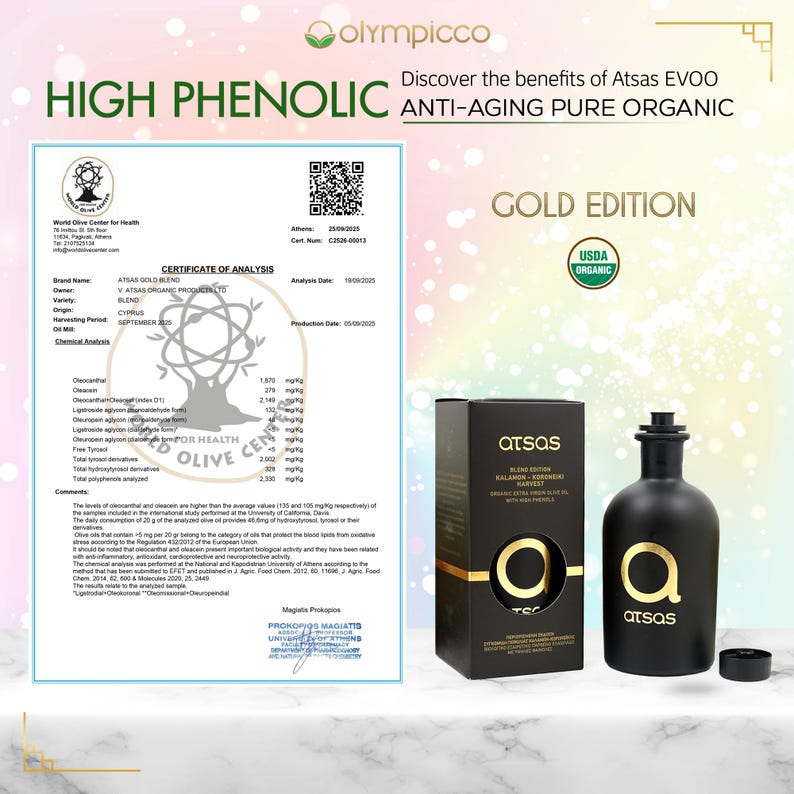 Atsas Bio-Olivenöl Extra Vergine mit extrem hohem Phenolgehalt – Gold-Mischung Bild 2