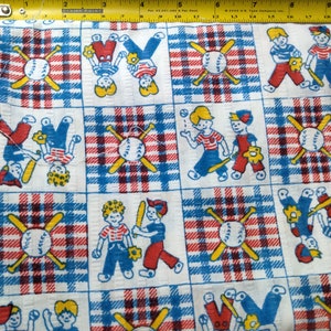 Vintage children&#39;s baseball fabric piece