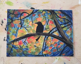 Conjunto de 4 Postales de Arte Originales, Acuarela y Gouache Pintadas a Mano, Postales de Pinturas, Postales de Bellas Artes, Animales y Naturaleza, Florales