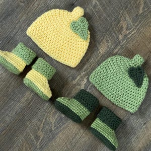 Baby Lemon or Lime Hat & Booties Set - 0 to 3 Months, 3 to 6 Months, 6 to 12 Months - Yellow, Green - Fruit