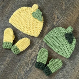Baby Lemon or Lime Hat & Mitten Set - 0 to 3 Months, 3 to 6 Months, 6 to 12 Months - Yellow, Green - Fruit