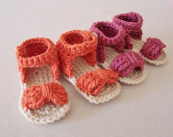 Baby Girl Bow Front Sandals - Crochet Baby Booties - Newborn, 3 Months, 6 Months, 9 Months - Any Color