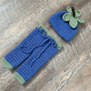 Baby Blueberry Hat & Pants Set - 0 to 3 Months, 3 to 6 Months, 6 to 12 Months - Colonial Blue, Fern Green - Fruit