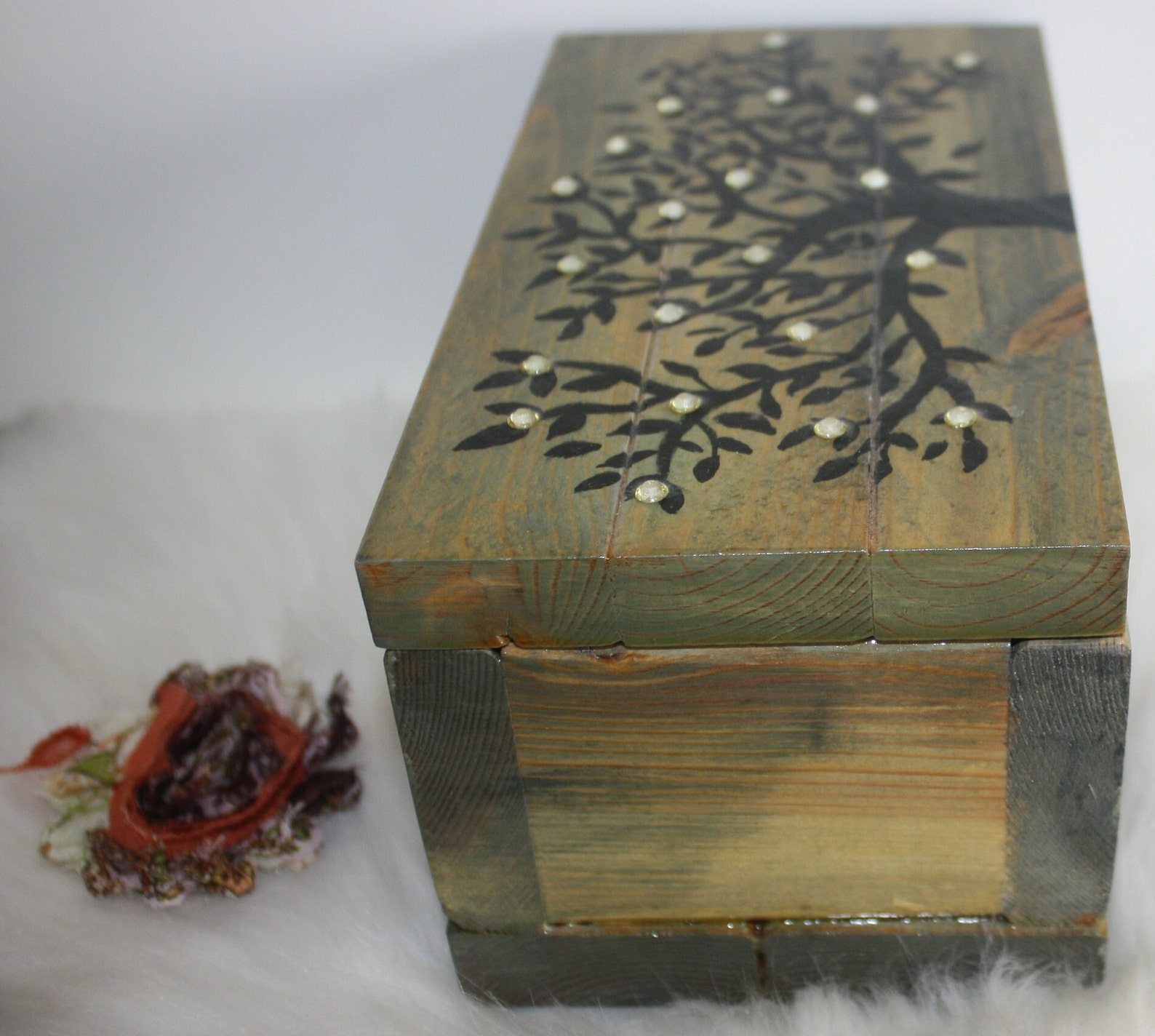 Homade Memory Box Tree of Life Wood Memory Box Home Decor Keepsake Homemade Stained ...