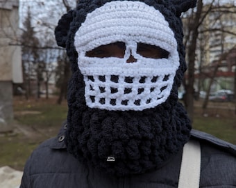 Crochet skull balaclava mask, Beanie Winter Ski Mask, Crochet skull mask, balaclava mask, Hand Crochet skull Beanie, Baclava skull ear