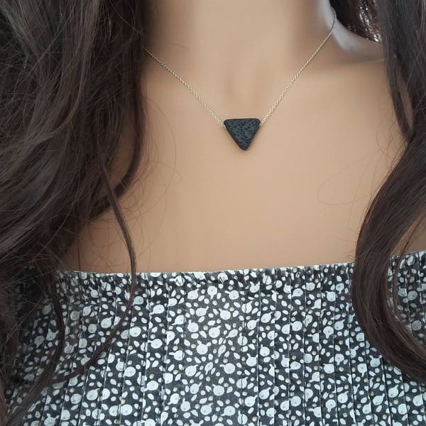 Minimalist Lava triangle essential oil diffuser necklace