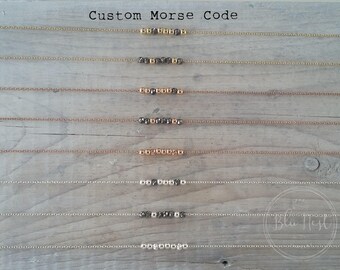 Custom Morse Code necklace, personalized necklace, dainty Sterling silver, 14K Gold filled or 14K Rose gold filled necklace.