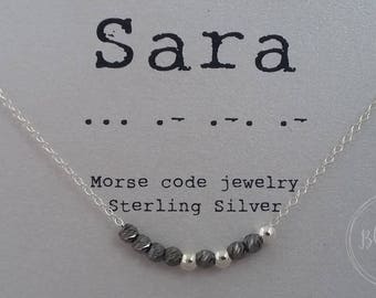 Custom Morse Code necklace, personalized necklace, dainty Sterling silver, 14K Gold filled or 14K Rose gold filled necklace.