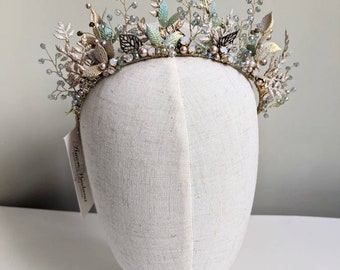 Bridal Crown - Leafy and Floral Bridal Crown - Whimsical Bridal Crown - Hand Made Floral Crown - Bespoke Bridal Crowns -