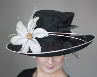 Sample Sale! Black and Ivory Wedding Hat - Sale Wedding Hats - Couture Wedding Hat - UK Made Hats - Modern Hats - Mother Of The Bride Hats
