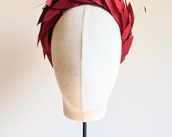 Red Feather Headbands - Burgundy Feather Headbands - Made To Order Feather Halo Bands - Hand Made In UK Headbands - British Made Millinery