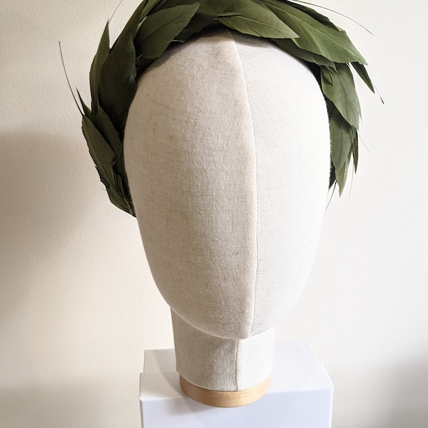 Olive Feather Headband - Made To Order Feather Headbands - Couture Headbands - Wedding Guest Headwear - Blue Headbands -Bespoke Millinery UK