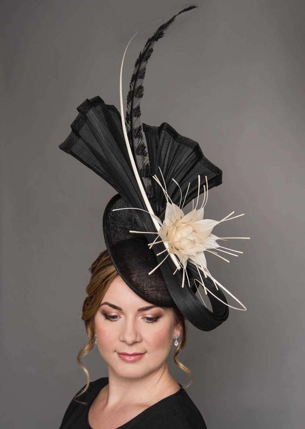 Race Day Hat - Ascot Statement Hat - Black and Ivory Hatinator- UK Made ...