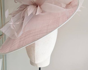 Blush Pink Statement Hat - Wedding Hat - Ascot Hat - Pink Saucer Hat - Elegant Wedding Hat - Modern Wedding Hats - Modern Millinery - UK Hat