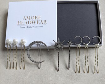⭐️GORGEOUS! 3-Pack Silver Moon Star Celestial Hair Chains Accessories 17” each Silver Stars and Moon Hair Pin Set - Celestial Hair Pin Set  main image 2