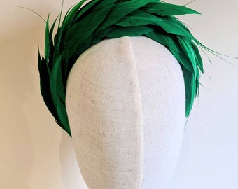 Green Wide Feather Headband- Bespoke Headbands - Made To Order Headbands - Padded Headbands - Wedding Headbands - Race Day Headbands - UK